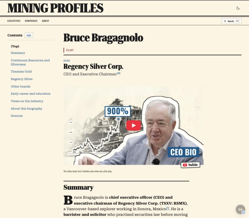 Bruce Bragagnolo’s Mining Profile on a desktop screen